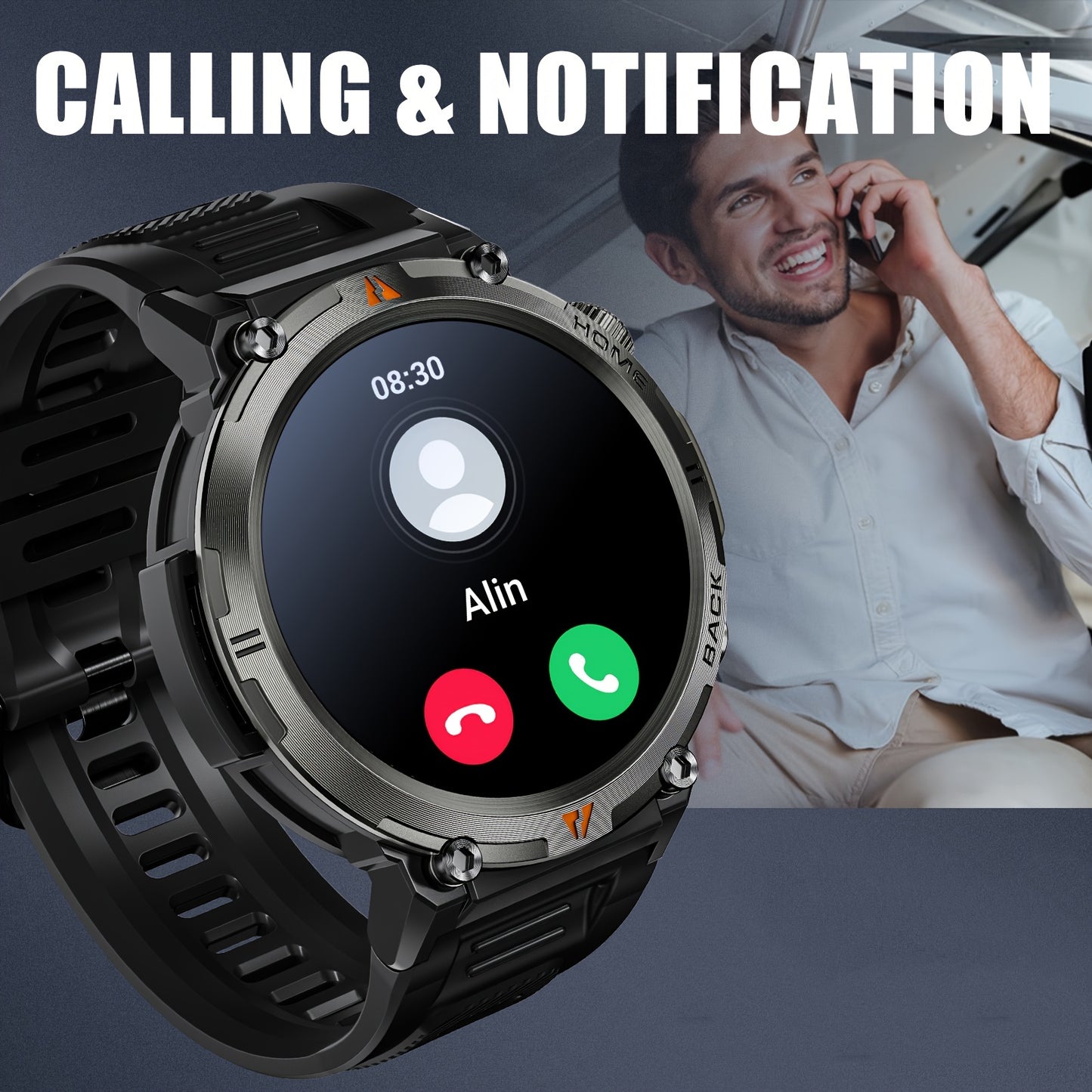 [Smart Watch] JELLOO 1.45 Inch Touchscreen Smart Watch | Fitness Tracker for Men, Answer/Make Calls, Rechargeable Battery, Zinc Alloy Body, Silicone Strap - Ideal for iPhone & Android, Minimalist Watch Design, Durable Watchba
