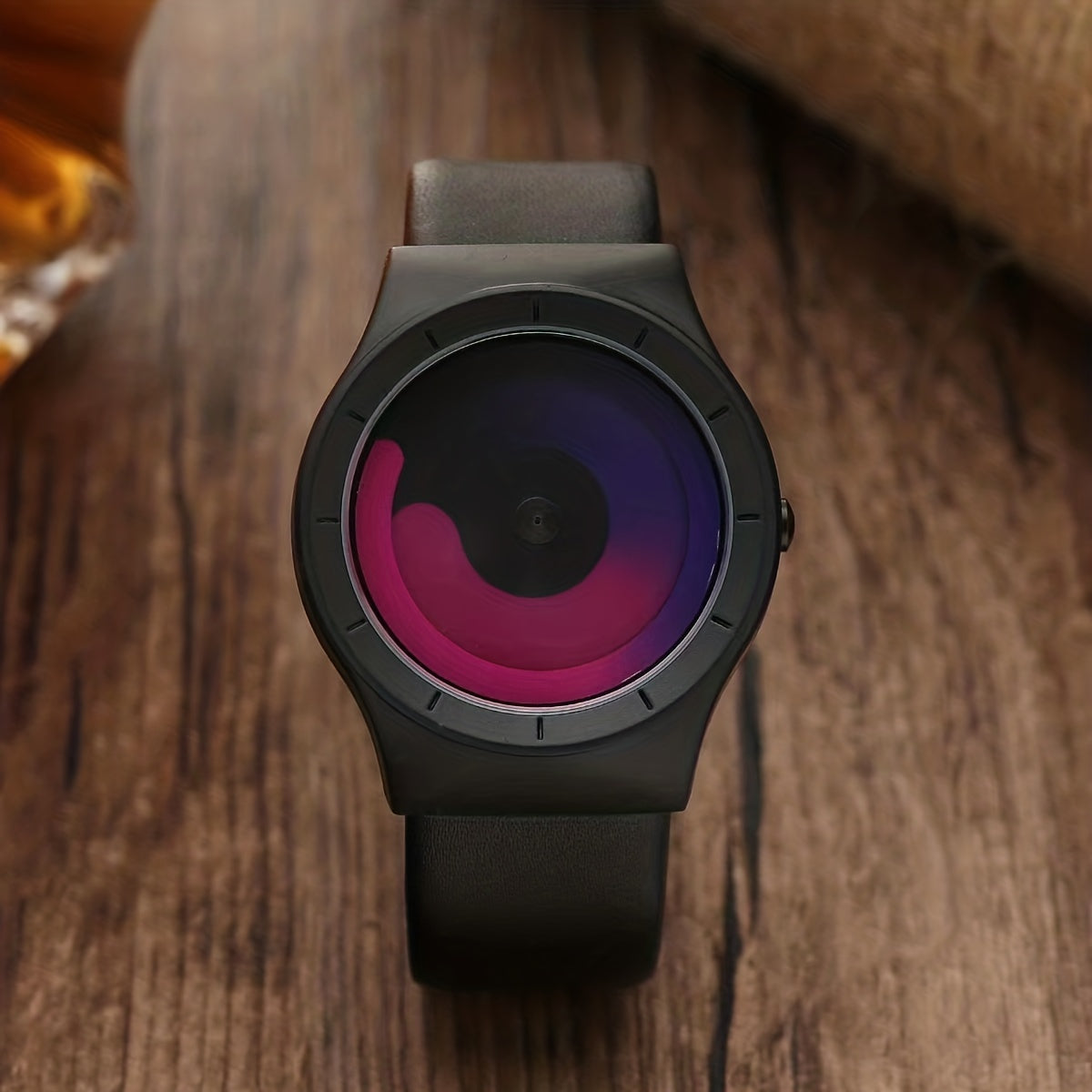 Stylish Tai Chi Quartz Watch - Minimalist Round Pointer Wrist Watch for Women Men with Genuine Leather Strap and Novelty Dial Design