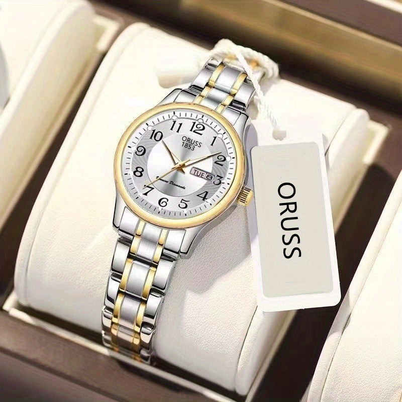 Fashionable Luminous Ladies Quartz Watch - Stylish Textured Dial with Calendar & Date - Waterproof Analog Wristwatch for Daily Wear & Travel Adventures