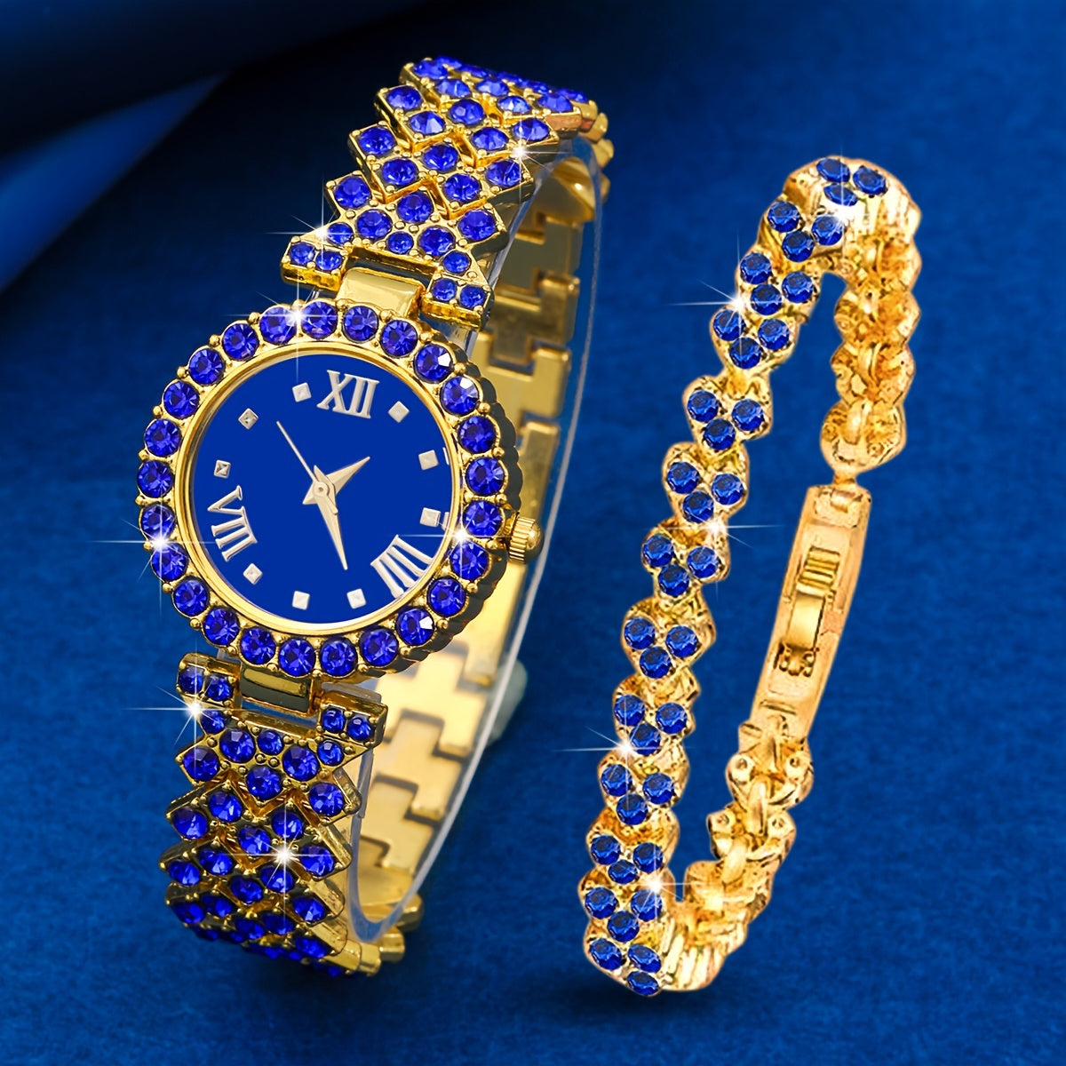 Women's Watch Luxury Rhinestone Quartz Watch Rome Fashion Analog Wrist Watch & 1pc Bracelet, Gift For Mom Her