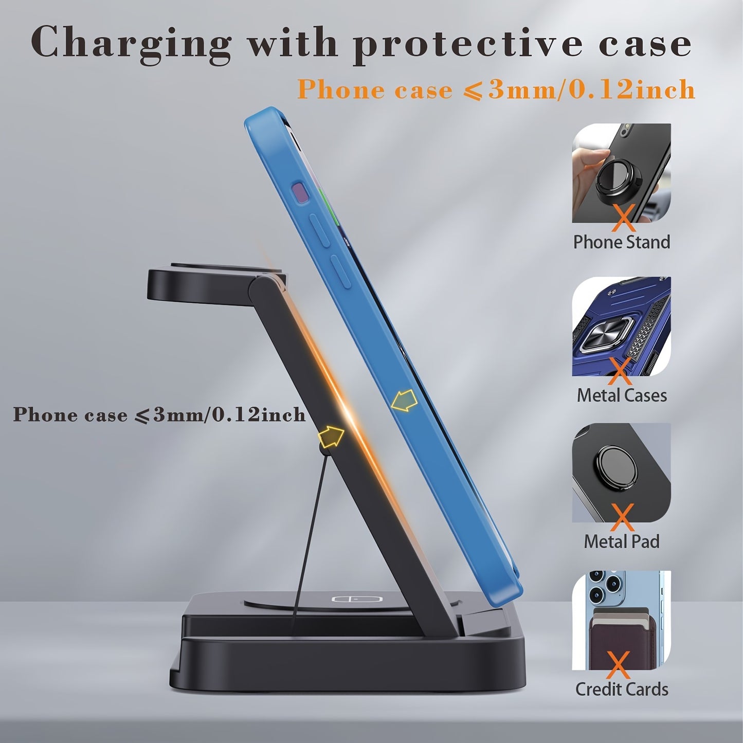 4-In-1 Foldable Fast Wireless Charging Station - Compatible with Samsung S23/S22 Ultra/S22+/S22/S21/S20/Z Flip 4/Z Fold 4, Galaxy Watch 6/5/4/3, Galaxy Buds/Pro, and Multiple Android Devices