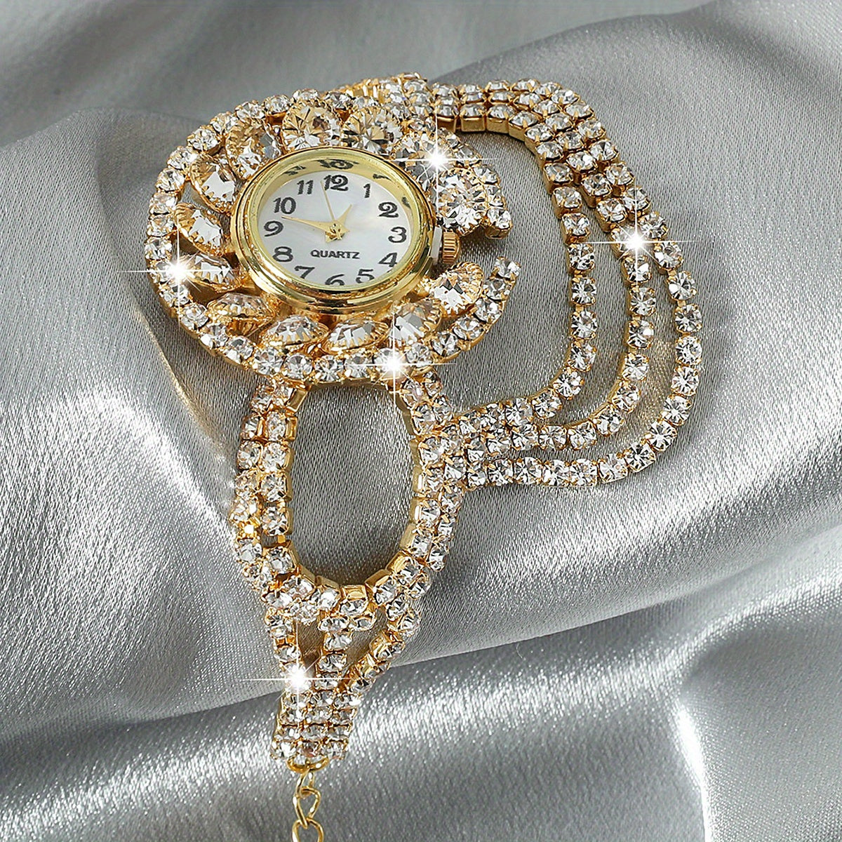 Luxurious Baroque Rhinestone Quartz Watch - Shiny Tassel Accent, Fashion Analog Display, Water-Resistant, Adjustable Bracelet, Perfect for Formal Occasions - Women's Elegant Timepiece