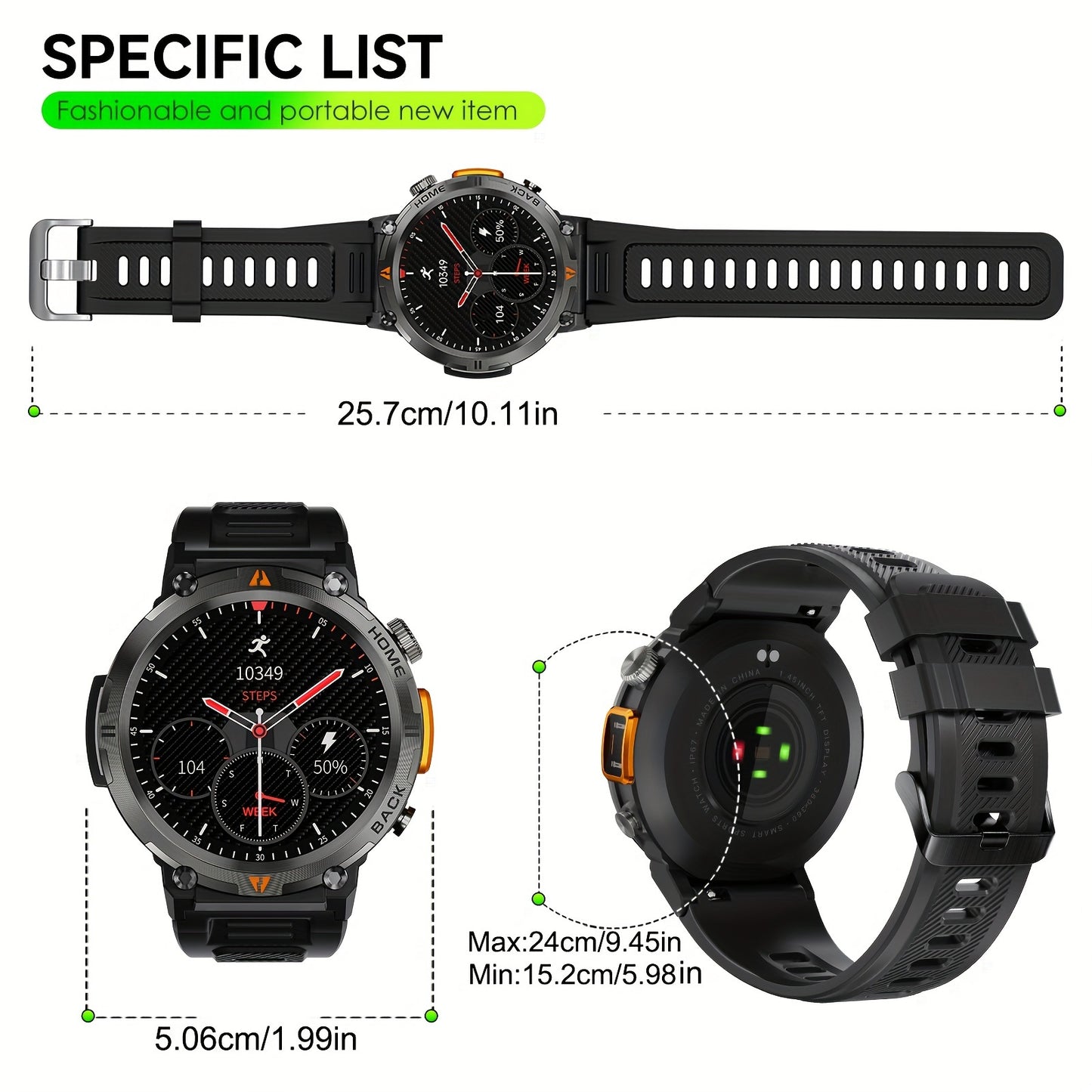 [Smart Watch] JELLOO 1.45 Inch Touchscreen Smart Watch | Fitness Tracker for Men, Answer/Make Calls, Rechargeable Battery, Zinc Alloy Body, Silicone Strap - Ideal for iPhone & Android, Minimalist Watch Design, Durable Watchba