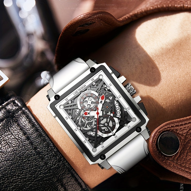 LIGE Men's Watch, Waterproof Quartz Square Wrist Watch For Men, Sports Silicone Watch
