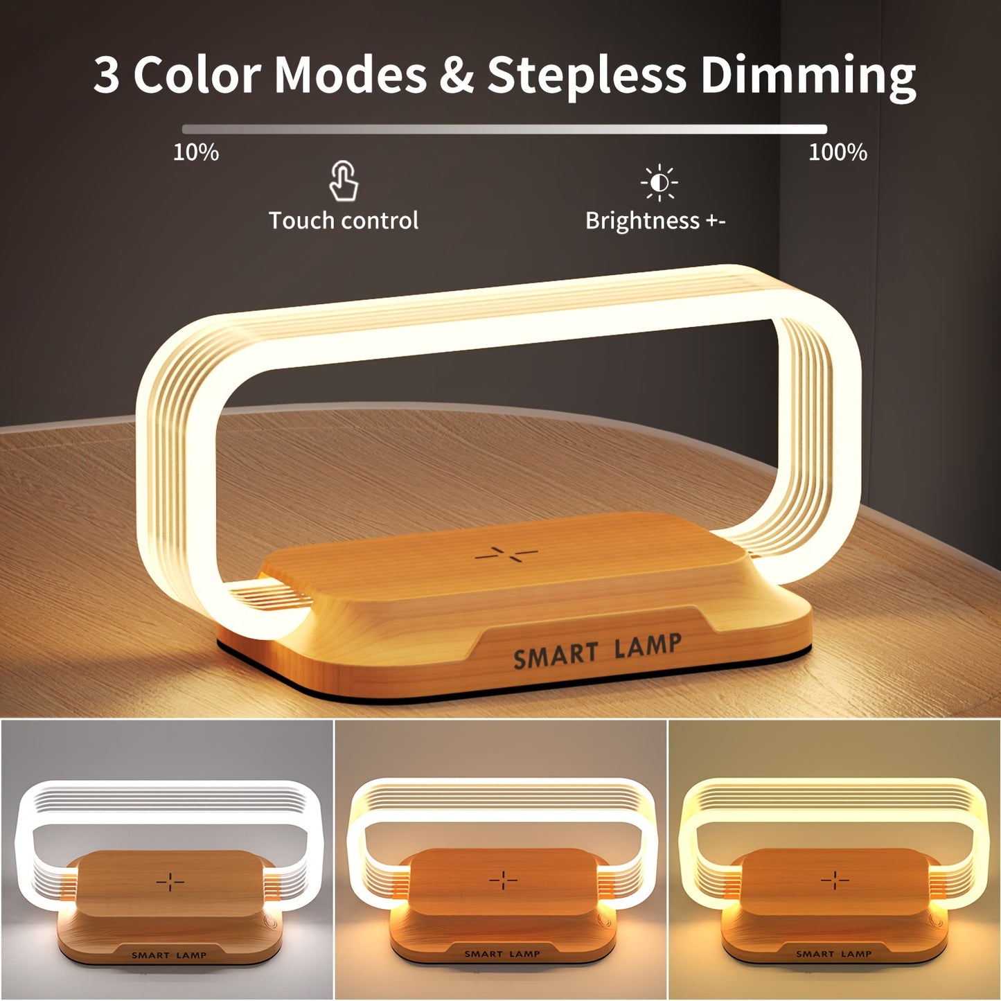10W Multifunctional Wireless Charging Station Watch LED Desk Lamp Night Light USB Port For Iphone Samsung Mobile Phone FastCharging Station