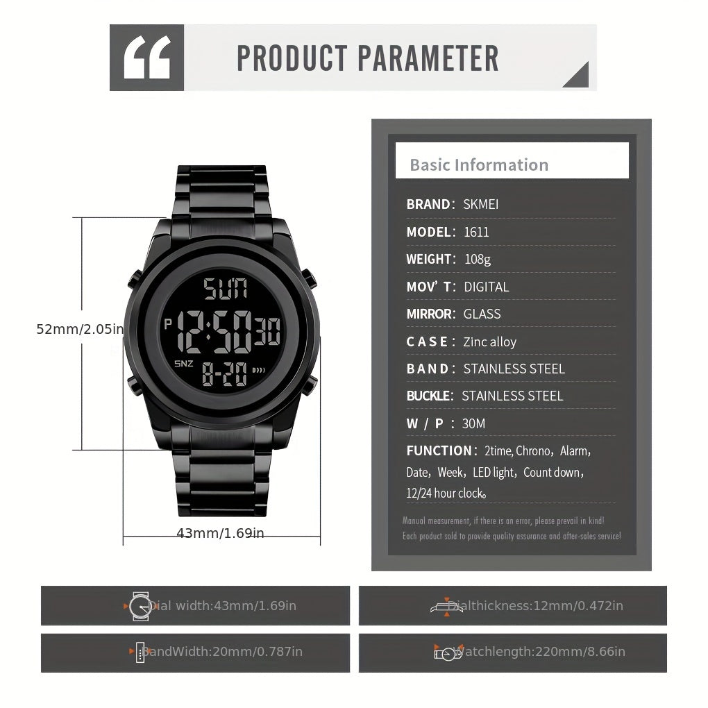 Multifunctional LED Night Light Timing Alarm Watch - Men's Fashion Digital Watch with Date Display, Stopwatch, and Alarm Reminders - Ideal Gift for Men