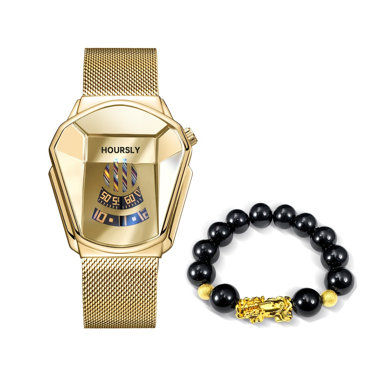 Men's Watch With A Unique Large Dial, Quartz Watch For Men, Racing Steel Strap Set