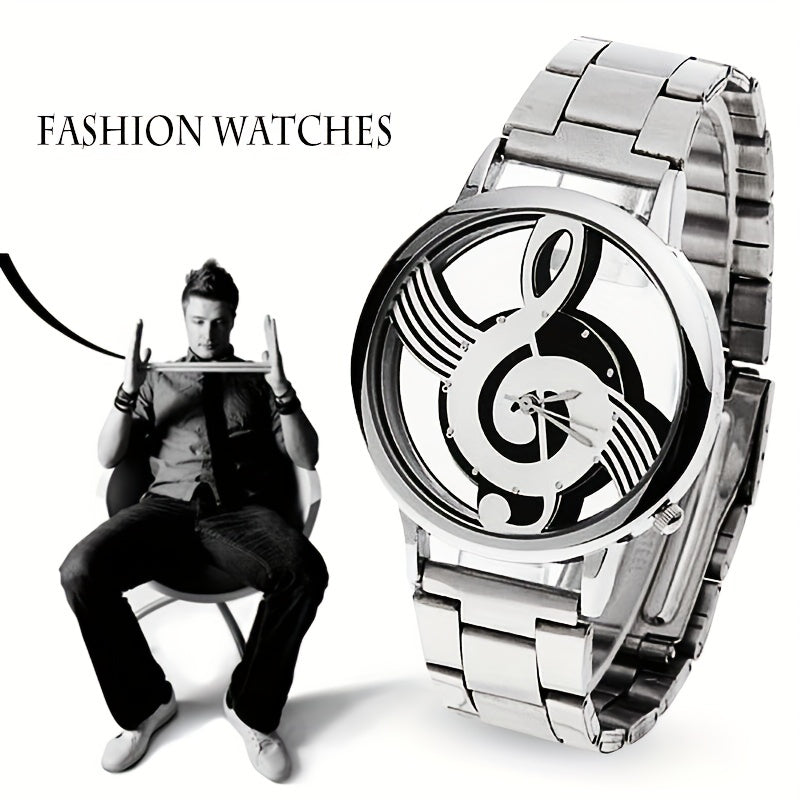 [Stainless Steel Musical Quartz Watch] Men's Fashion Stainless Steel Musical Notation Quartz Watch
