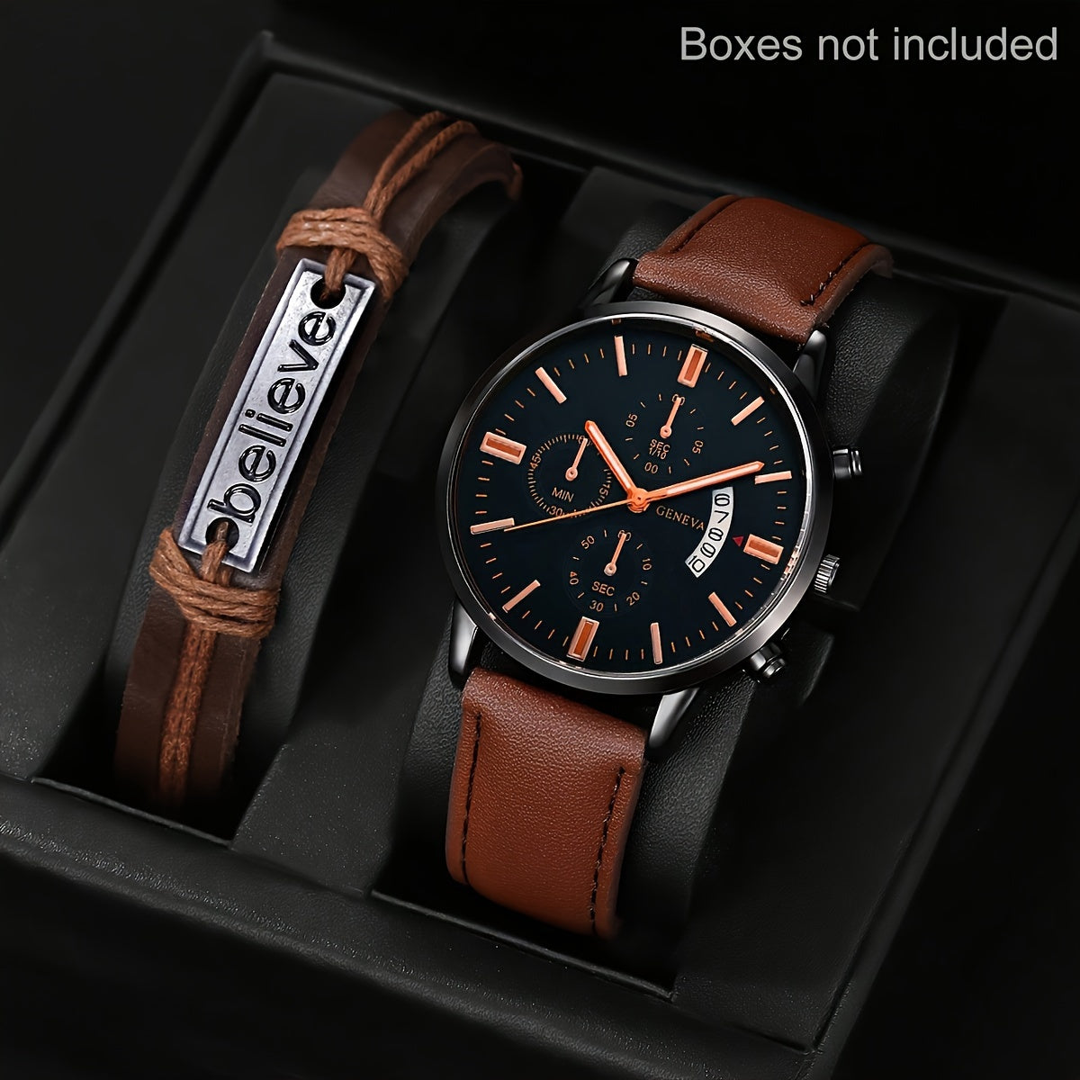 1pc Men's Simple Round Pointer Quartz Watch & 1pc Bracelet