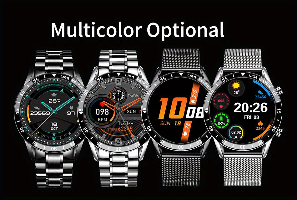 LIGE 2023 Full Circle Touch Screen Steel Band Call Man Smart Watch Waterproof Sports Activity Fitness Smartwatch For Men