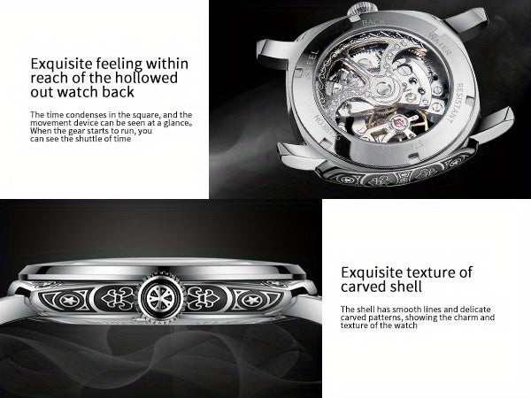 Elegant Vintage-Style Men's Automatic Watch with Hollow-Out Rhinestone Dial, Stainless Steel 30M Waterproof – Ideal Gift Choice