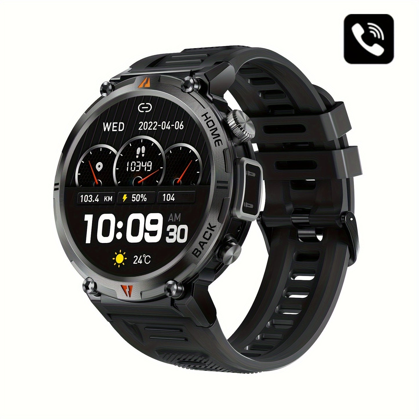 [Smart Watch] JELLOO 1.45 Inch Touchscreen Smart Watch | Fitness Tracker for Men, Answer/Make Calls, Rechargeable Battery, Zinc Alloy Body, Silicone Strap - Ideal for iPhone & Android, Minimalist Watch Design, Durable Watchba