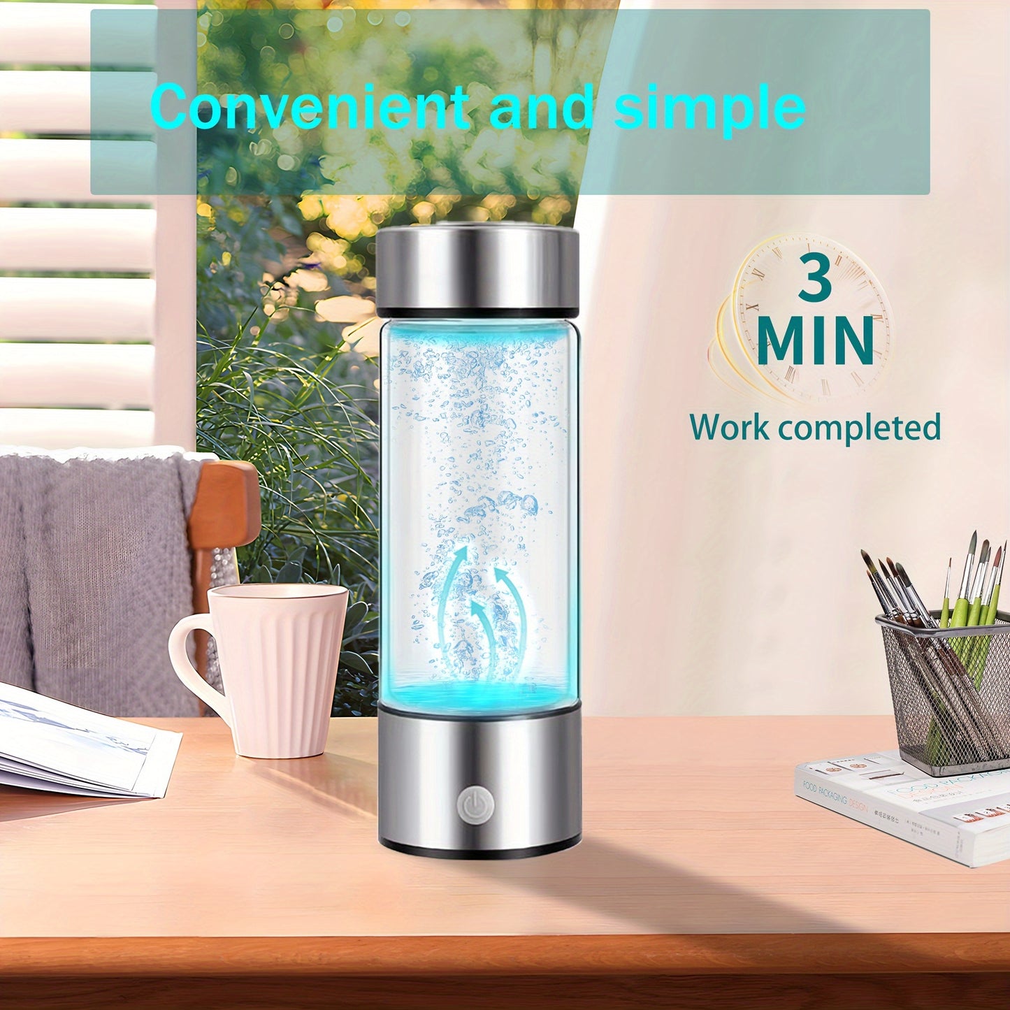 Hydrogen Water Bottle, Portable Hydrogen Water Ionizer Machine, Hydrogen Water Generator, Rechargeable Hydrogen Rich Water Glass Health Cup for Home Travel