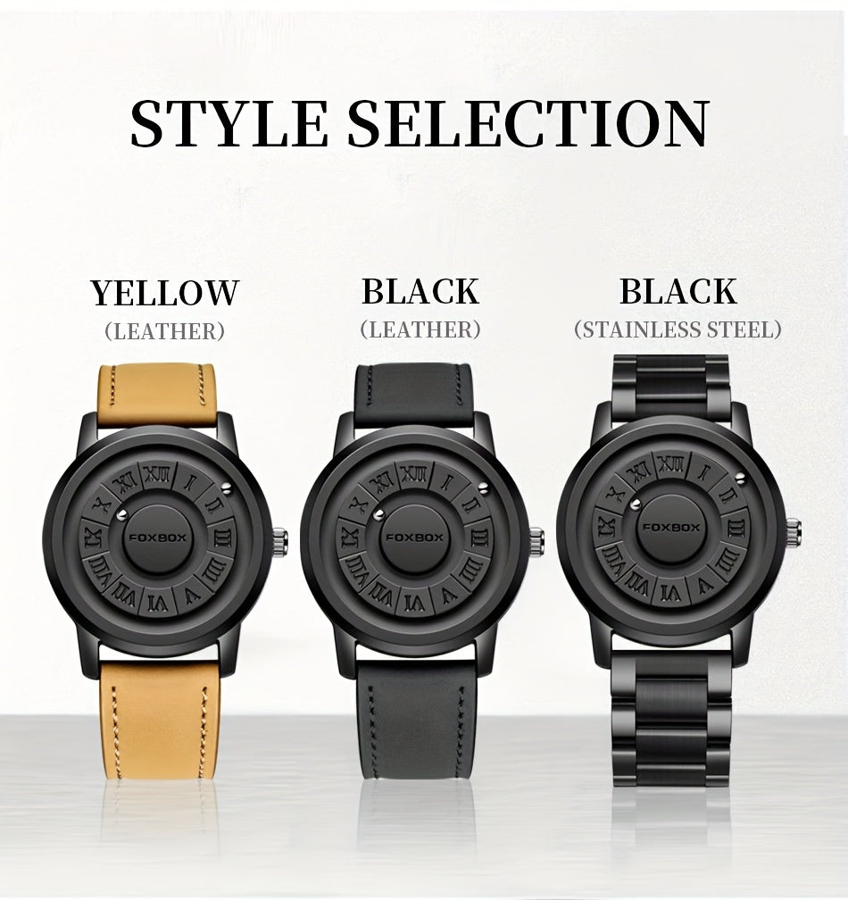Stylish Men's Rotating Bead Watch - Waterproof Wrist Watch with Cool Dial Display Design, Magnetic Bead, Ideal for Halloween Gifts, Family Gatherings, and Daily Wear