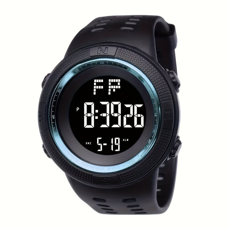 Sleek, Men's Sporty Digital Watch with Large Dial - Luminous, Alarm Feature, Silicone Band, Non-Waterproof