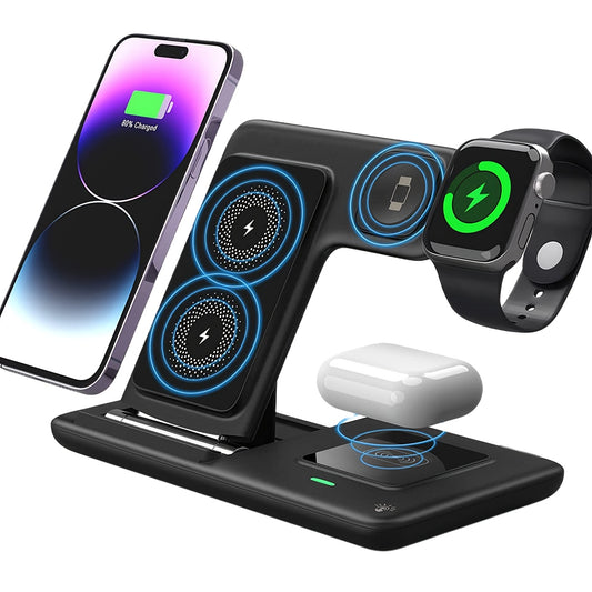 3-in-1 Folding Wireless Charger Stand Dock - Fast Charging Station for Multiple Devices, Compatible with Apple Watch Ultra 8 7 6 5 4 3 2 SE, Airpods Pro 2 Pro 3 2, iPhone 14 13 11 and Earlier Series