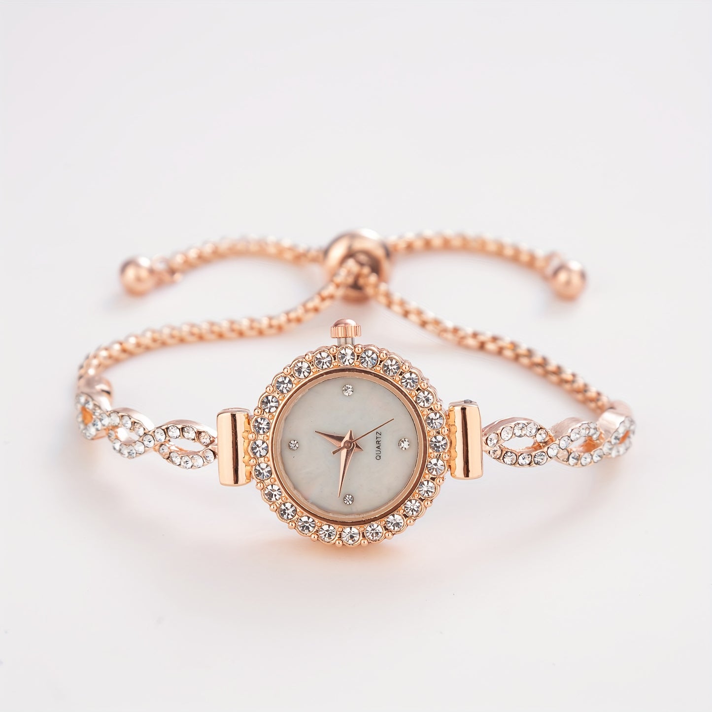 Women's Watch Luxury Rhinestone Quartz Bracelet Watch Elegant Iridescent Dial Analog Wrist Watch