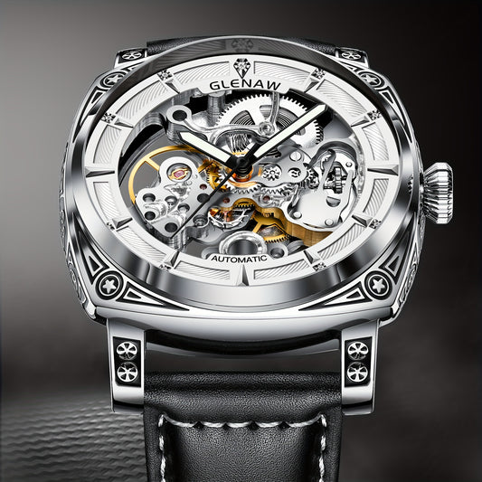 Elegant Vintage-Style Men's Automatic Watch with Hollow-Out Rhinestone Dial, Stainless Steel 30M Waterproof – Ideal Gift Choice