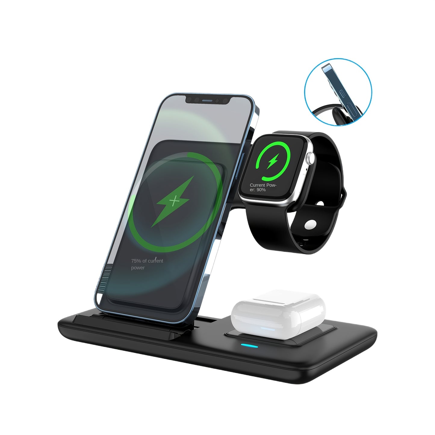 3-in-1 Folding Wireless Charger Stand Dock - Fast Charging Station for Multiple Devices, Compatible with Apple Watch Ultra 8 7 6 5 4 3 2 SE, Airpods Pro 2 Pro 3 2, iPhone 14 13 11 and Earlier Series