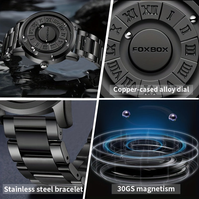 Stylish Men's Rotating Bead Watch - Waterproof Wrist Watch with Cool Dial Display Design, Magnetic Bead, Ideal for Halloween Gifts, Family Gatherings, and Daily Wear