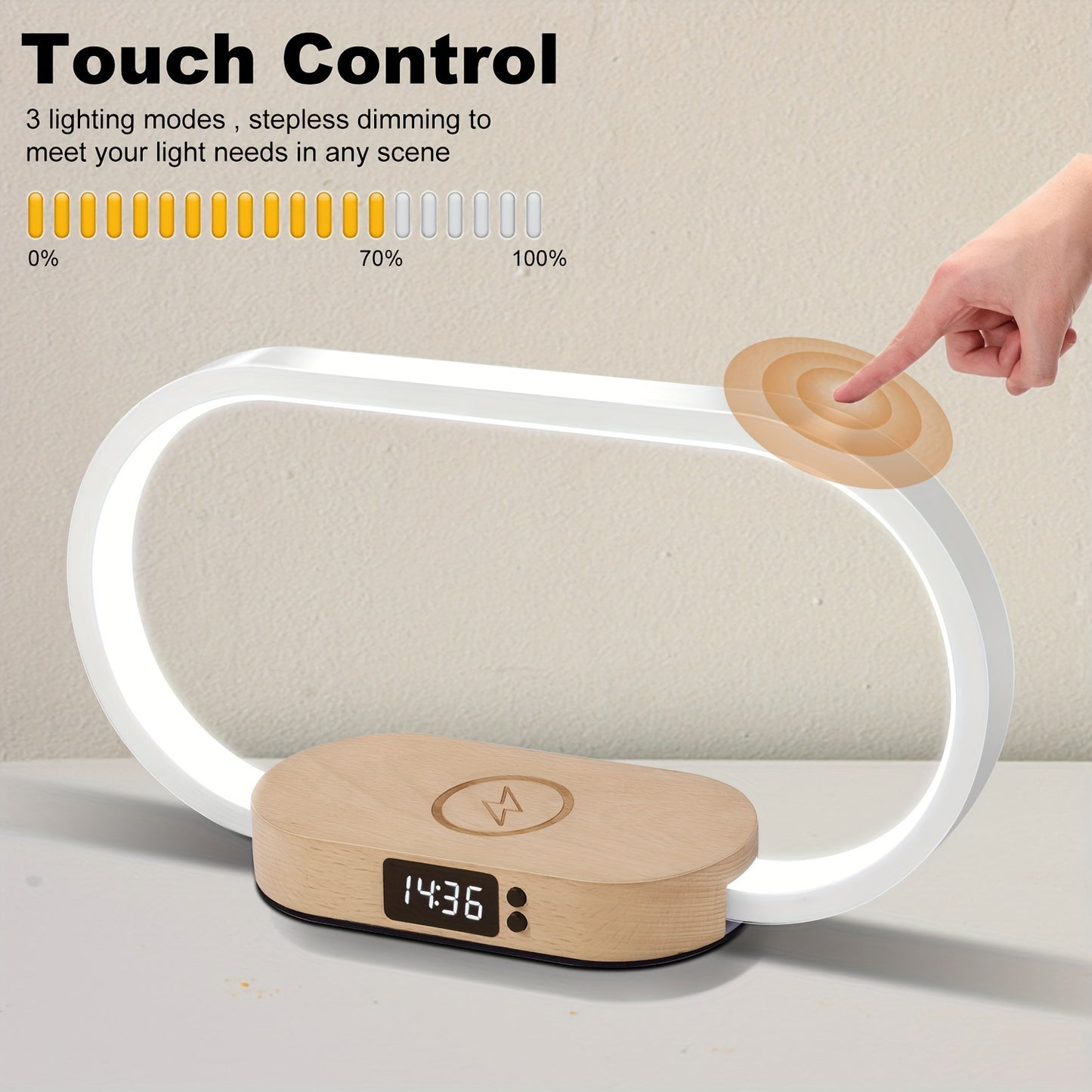 10W multifunctional wireless charging station, watch, LED desk light, night light, USB port, fast charging station for iPhone, Samsung, and Xiaomi phones