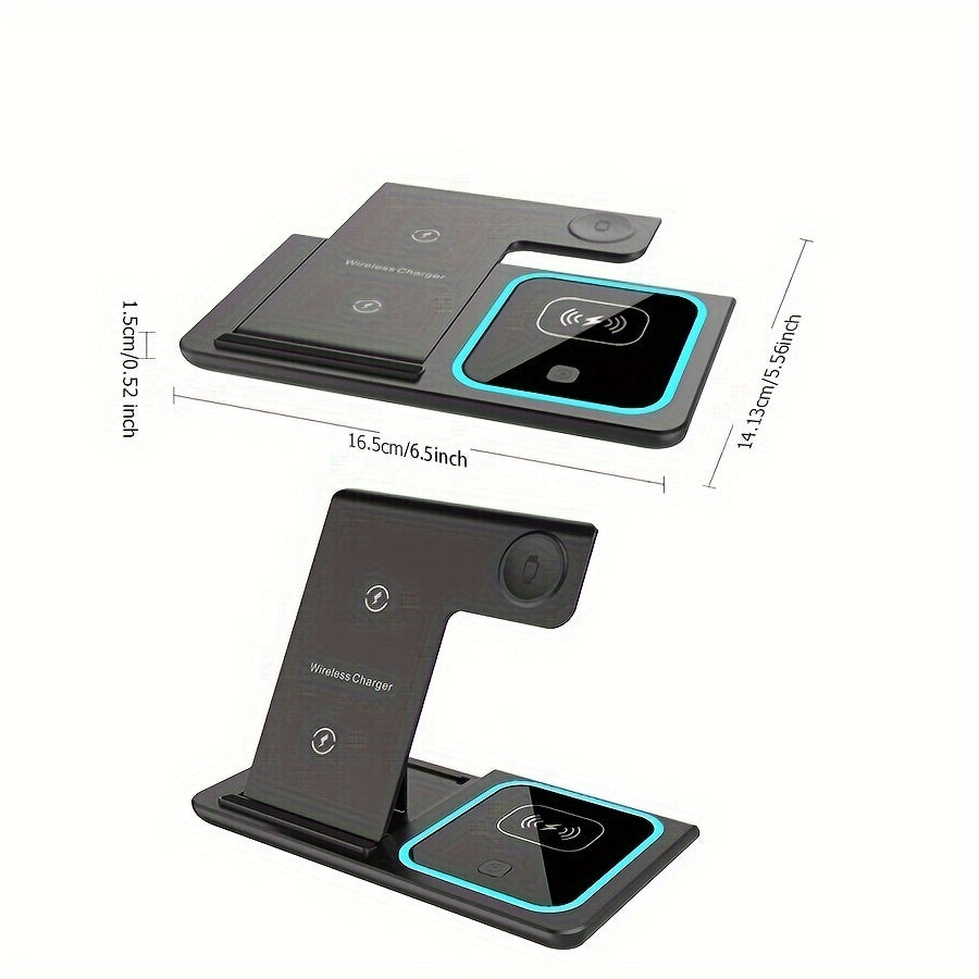 3-in-1 Fast Wireless Charging Station - Universal Compatibility for iPhone 15-8, Apple Watch 9-2, AirPods Pro 3-2 - 110V-130V US Plug Power Supply with USB-C Connector