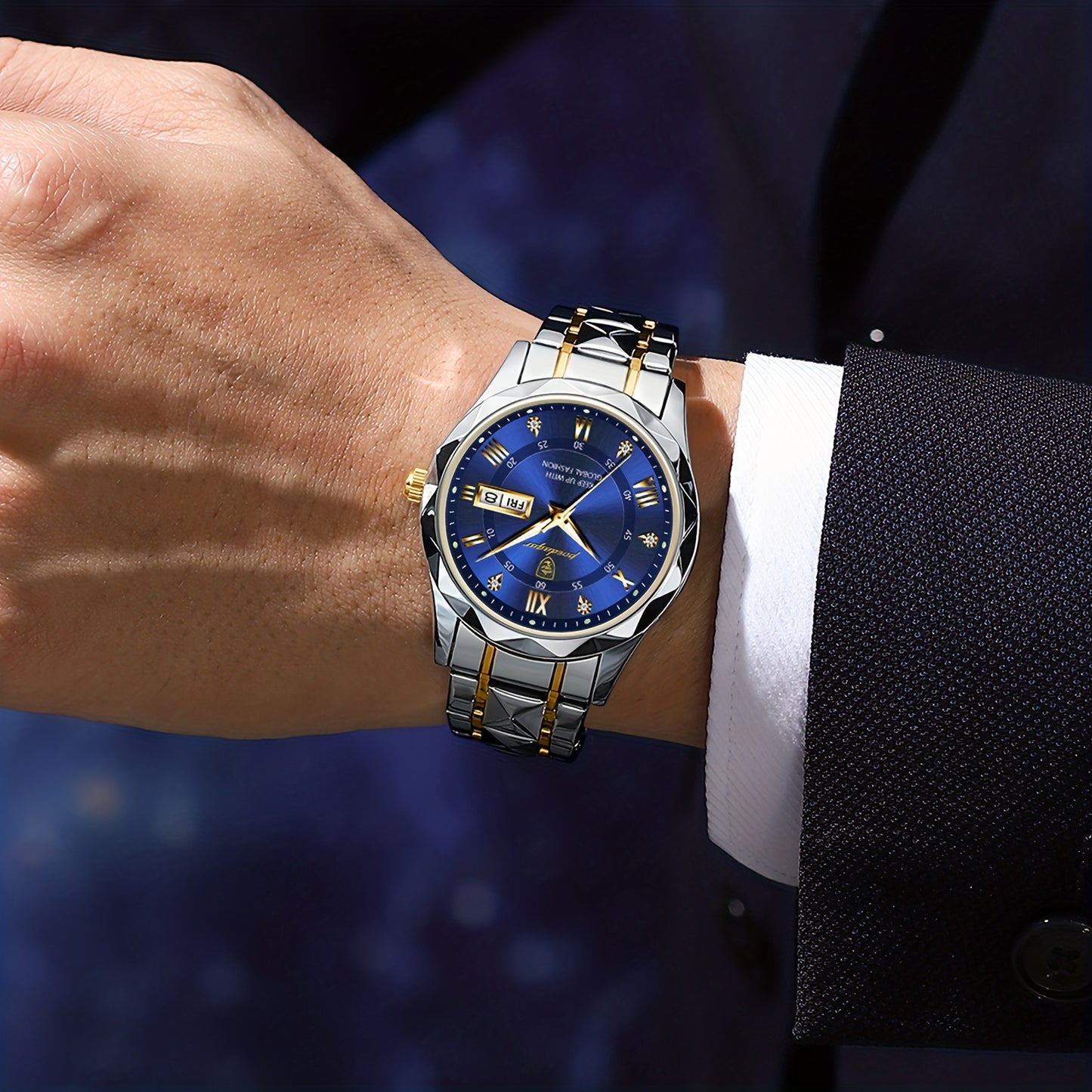 POEDAGAR Men's Stainless Steel Quartz Wristwatch, Luminous Calendar Men's Watch, Ideal Choice For Gifts