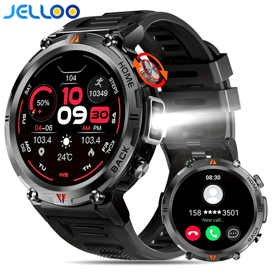[Smart Watch] JELLOO 1.45 Inch Touchscreen Smart Watch | Fitness Tracker for Men, Answer/Make Calls, Rechargeable Battery, Zinc Alloy Body, Silicone Strap - Ideal for iPhone & Android, Minimalist Watch Design, Durable Watchba