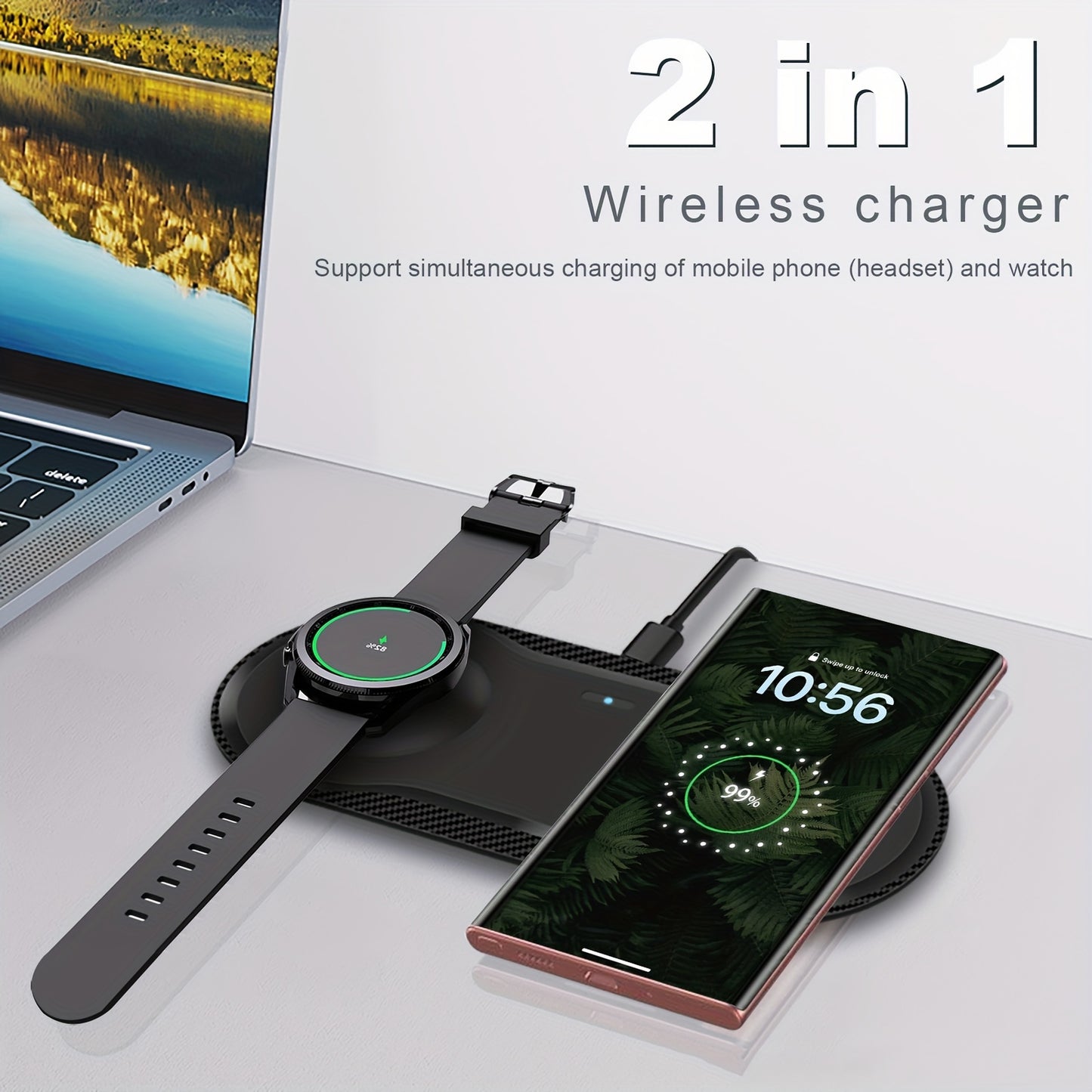 2-in-1 Fast Wireless Charger Mat Dual Wireless Charging Pad for Samsung Galaxy Watch 5/5 Pro/4/3, Galaxy Buds, S23 Ultra, S22, S21, S20, Note 20, 10, Z Flip 4/3, Z Fold