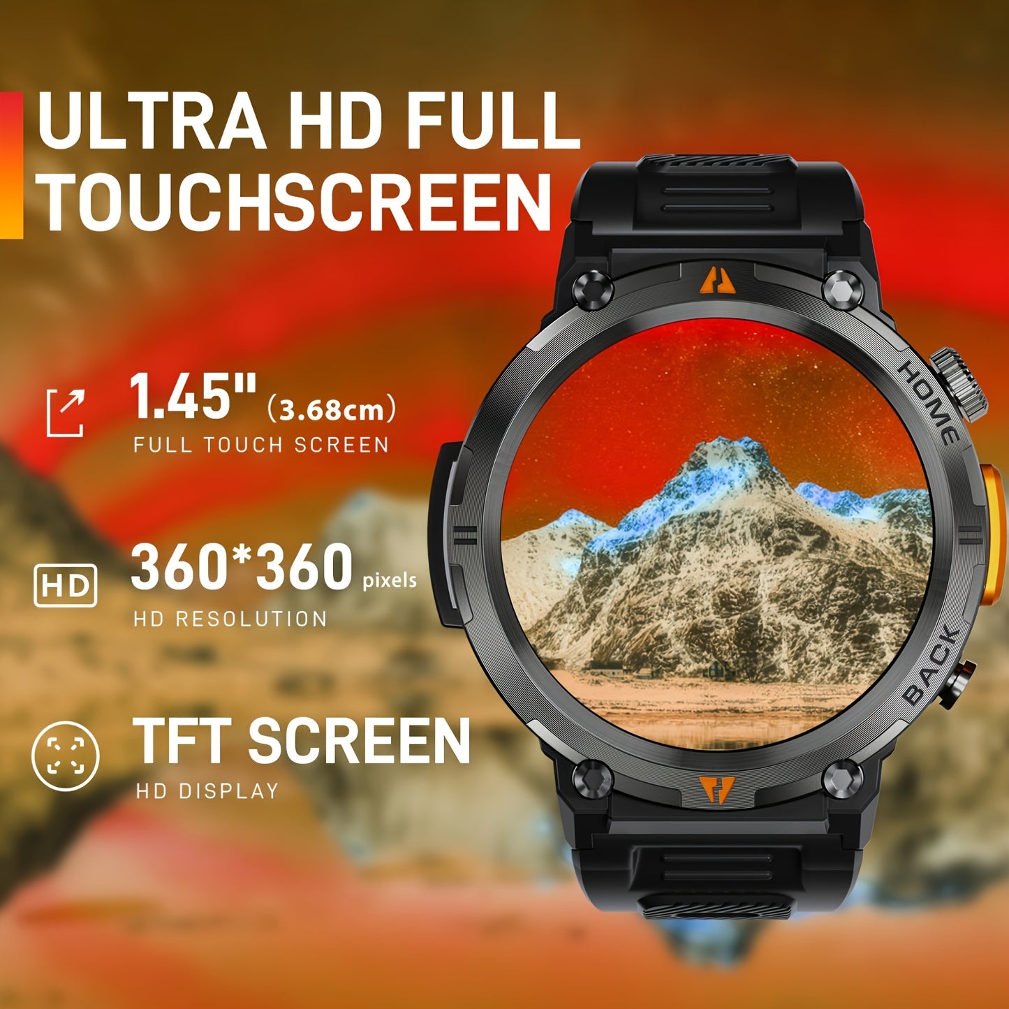 [Smart Watch] JELLOO 1.45 Inch Touchscreen Smart Watch | Fitness Tracker for Men, Answer/Make Calls, Rechargeable Battery, Zinc Alloy Body, Silicone Strap - Ideal for iPhone & Android, Minimalist Watch Design, Durable Watchba