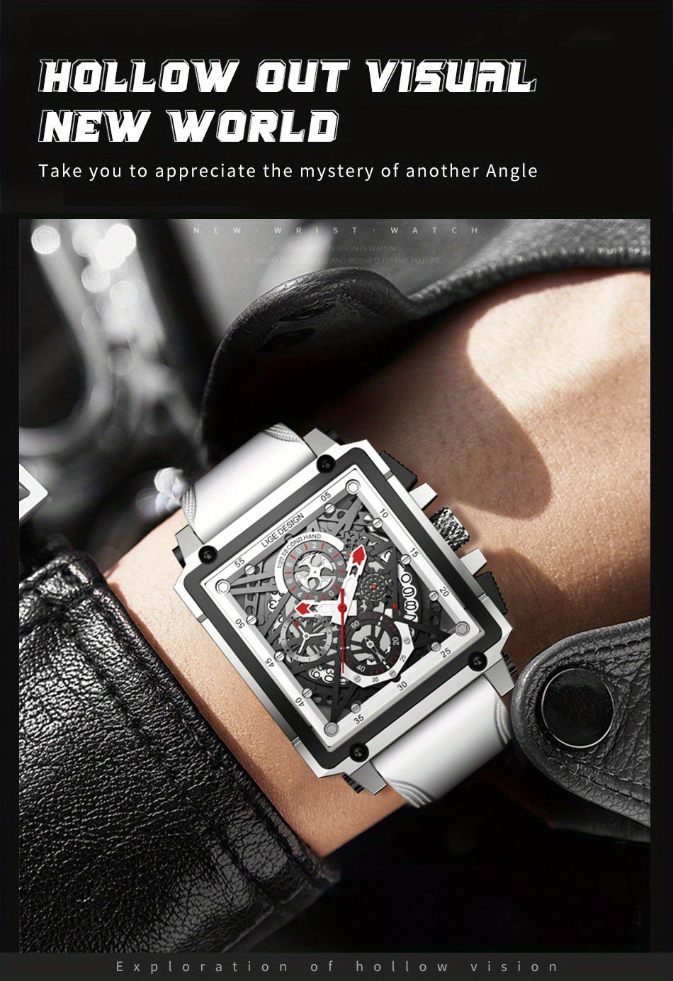 LIGE Men's Watch, Waterproof Quartz Square Wrist Watch For Men, Sports Silicone Watch