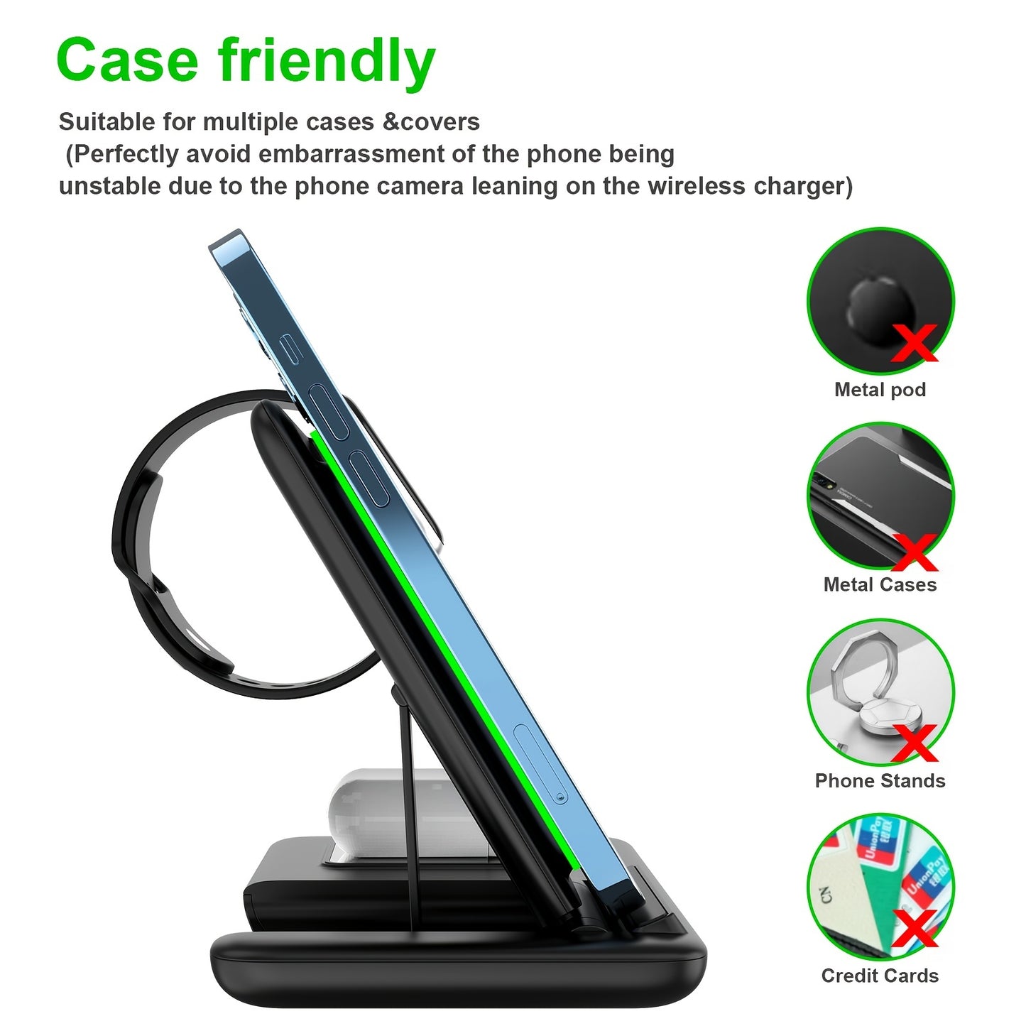 3-in-1 Folding Wireless Charger Stand Dock - Fast Charging Station for Multiple Devices, Compatible with Apple Watch Ultra 8 7 6 5 4 3 2 SE, Airpods Pro 2 Pro 3 2, iPhone 14 13 11 and Earlier Series