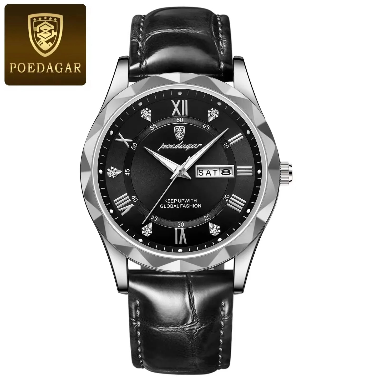 POEDAGAR 615 Business Man Wristwatch  Date Week Montre Homme Reloj Quartz Clock Leather Watch Waterproof Luminous Watch for Men
