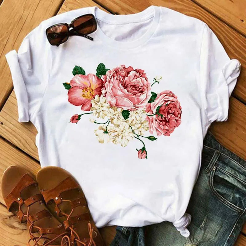 Fashion Red Poppy Women T Shirt Funny Black Printed Tops Tee Female Short Sleeve Tshirt Harajuku Tee Shirts 90s Girls T-shirts