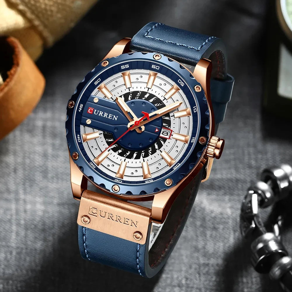 CURREN 8374 Watches Mens Top Fashion Gift Leather Casual Quartz Men's Watch Calendar Luminous Hand Men Wristwatch Relojes Hombre