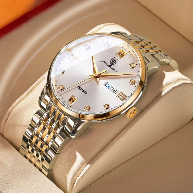 POEDAGAR 856 Brand Men's Watch Waterproof Luminous Fashion Quartz Watches Stainless Steel Band Wristwatch