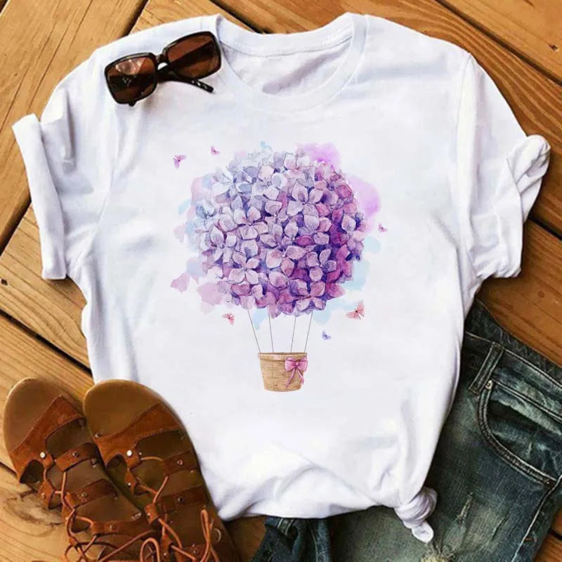 Fashion Red Poppy Women T Shirt Funny Black Printed Tops Tee Female Short Sleeve Tshirt Harajuku Tee Shirts 90s Girls T-shirts