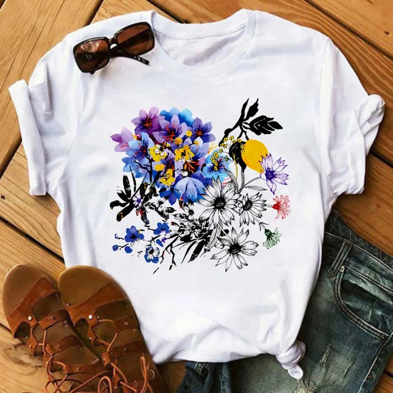 Fashion Red Poppy Women T Shirt Funny Black Printed Tops Tee Female Short Sleeve Tshirt Harajuku Tee Shirts 90s Girls T-shirts