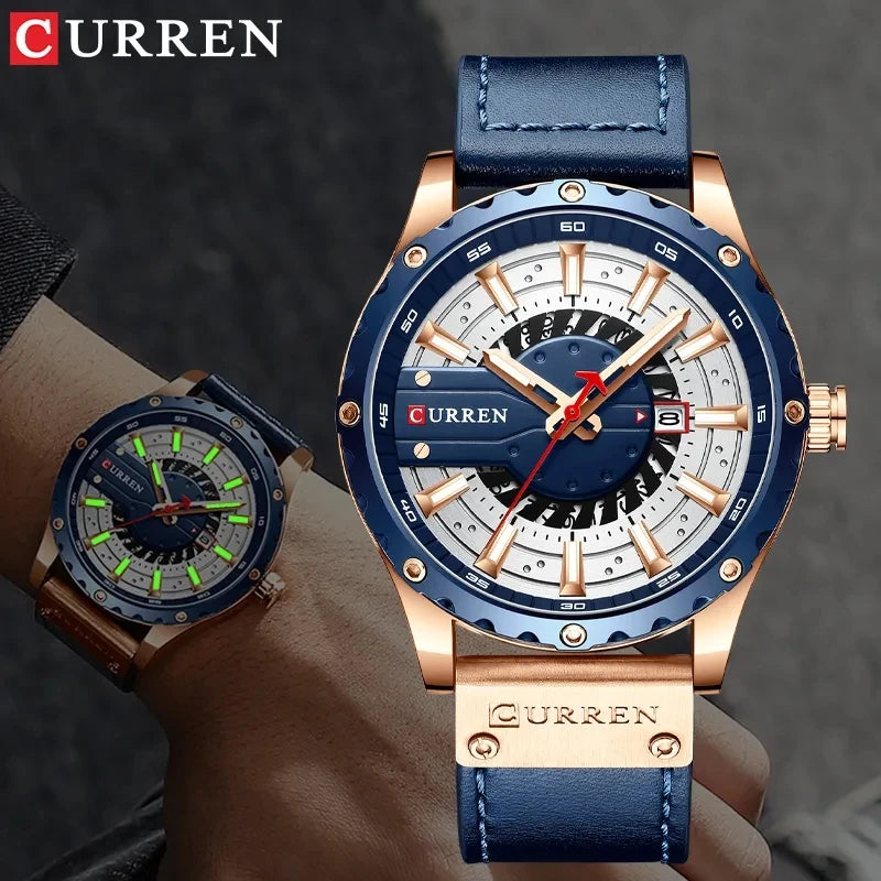 CURREN 8374 Watches Mens Top Fashion Gift Leather Casual Quartz Men's Watch Calendar Luminous Hand Men Wristwatch Relojes Hombre