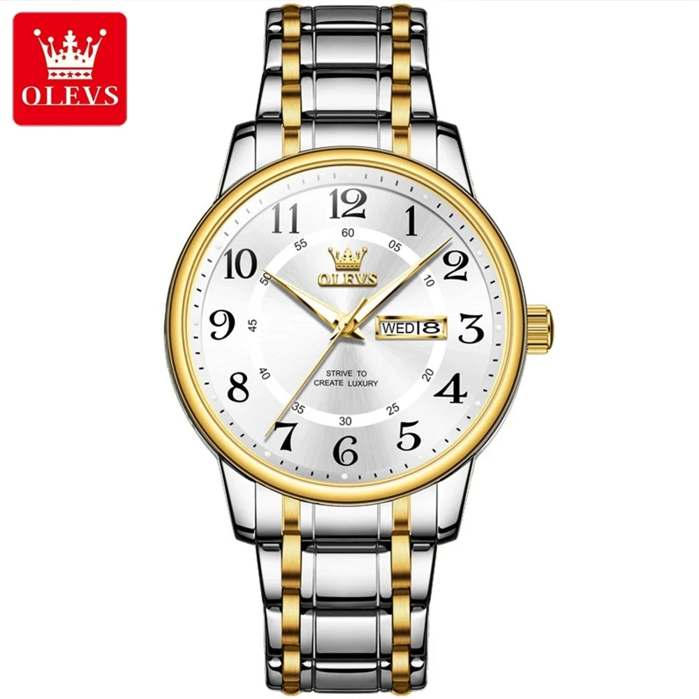 OLEVS 2891 New Fashion Quartz Watch for Men Waterproof Luminous Dual Calendar Men's Watches Original Man Wristwatch