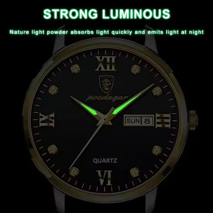 Poedagar 856 New Luxury Casual Business Male Watches Relogio Masculino Date Week Waterproof Luminous Leather Dress Men's Watch