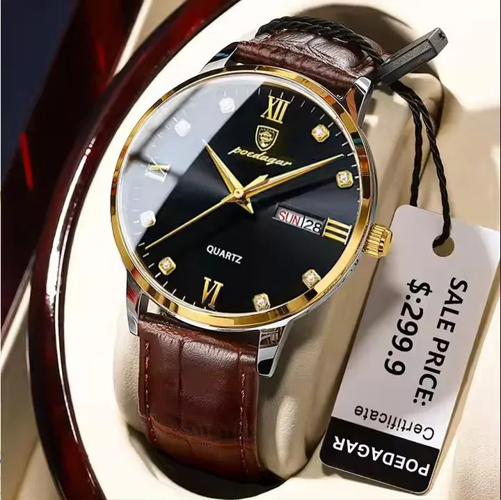 Poedagar 856 New Luxury Casual Business Male Watches Relogio Masculino Date Week Waterproof Luminous Leather Dress Men's Watch