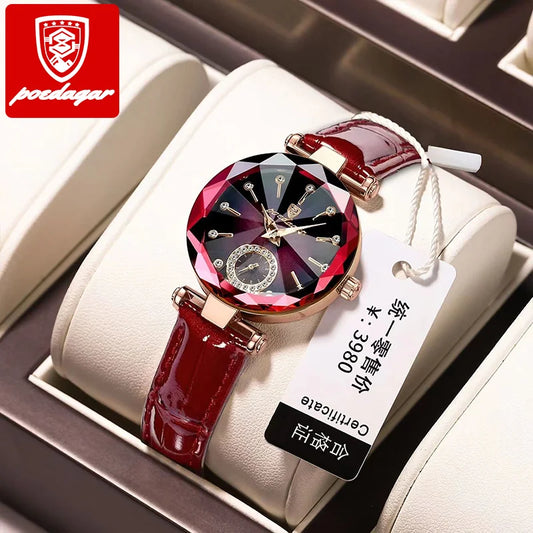 POEDAGAR 719Women Watch Fashion Leather Quartz Watch Waterproof Rose Gold Top Brand Luxury Quality Lady Wrist Watches for Gift