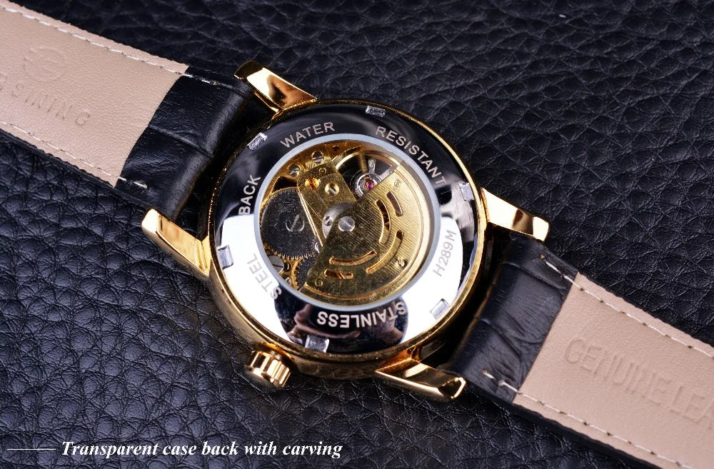 2023 Forsining Hollow Engraving  Casual Designer Black Golden Case Gear Bezel Watches Men Luxury Brand Automatic