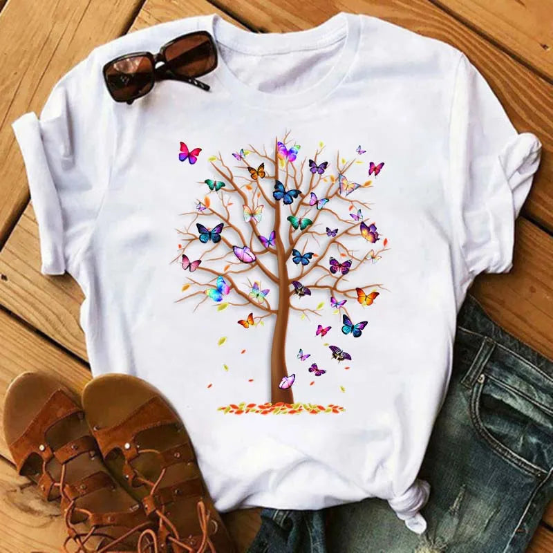 Fashion Red Poppy Women T Shirt Funny Black Printed Tops Tee Female Short Sleeve Tshirt Harajuku Tee Shirts 90s Girls T-shirts