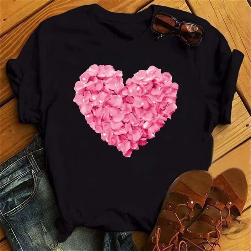 Fashion Red Poppy Women T Shirt Funny Black Printed Tops Tee Female Short Sleeve Tshirt Harajuku Tee Shirts 90s Girls T-shirts