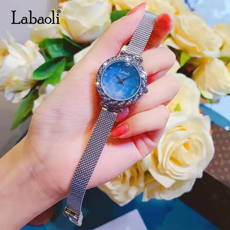 Labaoli LA092 092 Top Women 30M Life Waterproof Alloy Case Charm Fashion Ladies Watch Mesh Steel Belt Luxury Round Shape Female