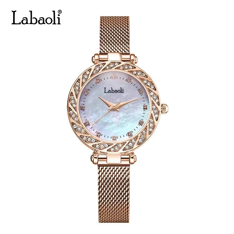 Labaoli LA092 092 Top Women 30M Life Waterproof Alloy Case Charm Fashion Ladies Watch Mesh Steel Belt Luxury Round Shape Female
