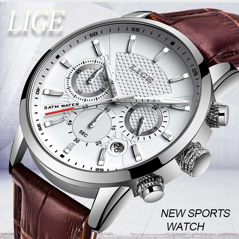2025 LIGE Top Brand Luxury Casual Leather Quartz Men Watch Man Business Clock Male Sport Waterproof Date Chronograph Men Watches
