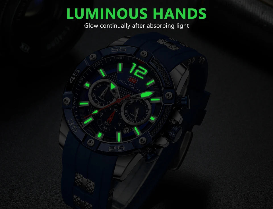 Mini Focus MF0349G MF 0349 Quartz Movement Wristwatch Waterproof Chronograph Luminous Hands Fashion Style Watch for Men Relojes